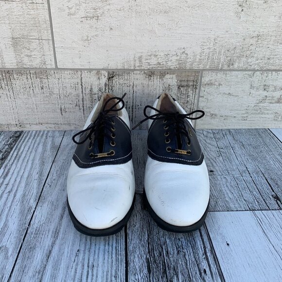 Etonic Difference Vintage Gore-Tex White Navy Leather Golf Shoes Women's 8.5 - Picture 4 of 12